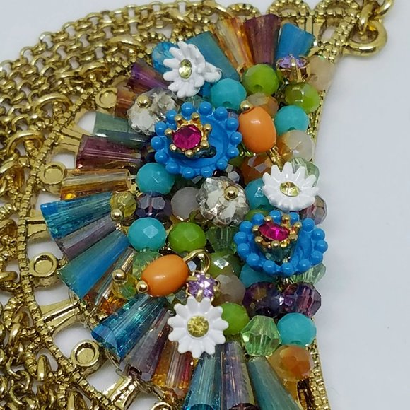NWT RARE Betsey Johnson Weave & Sew Multi Woven Fringe Rhinestone Necklace - Picture 4 of 10